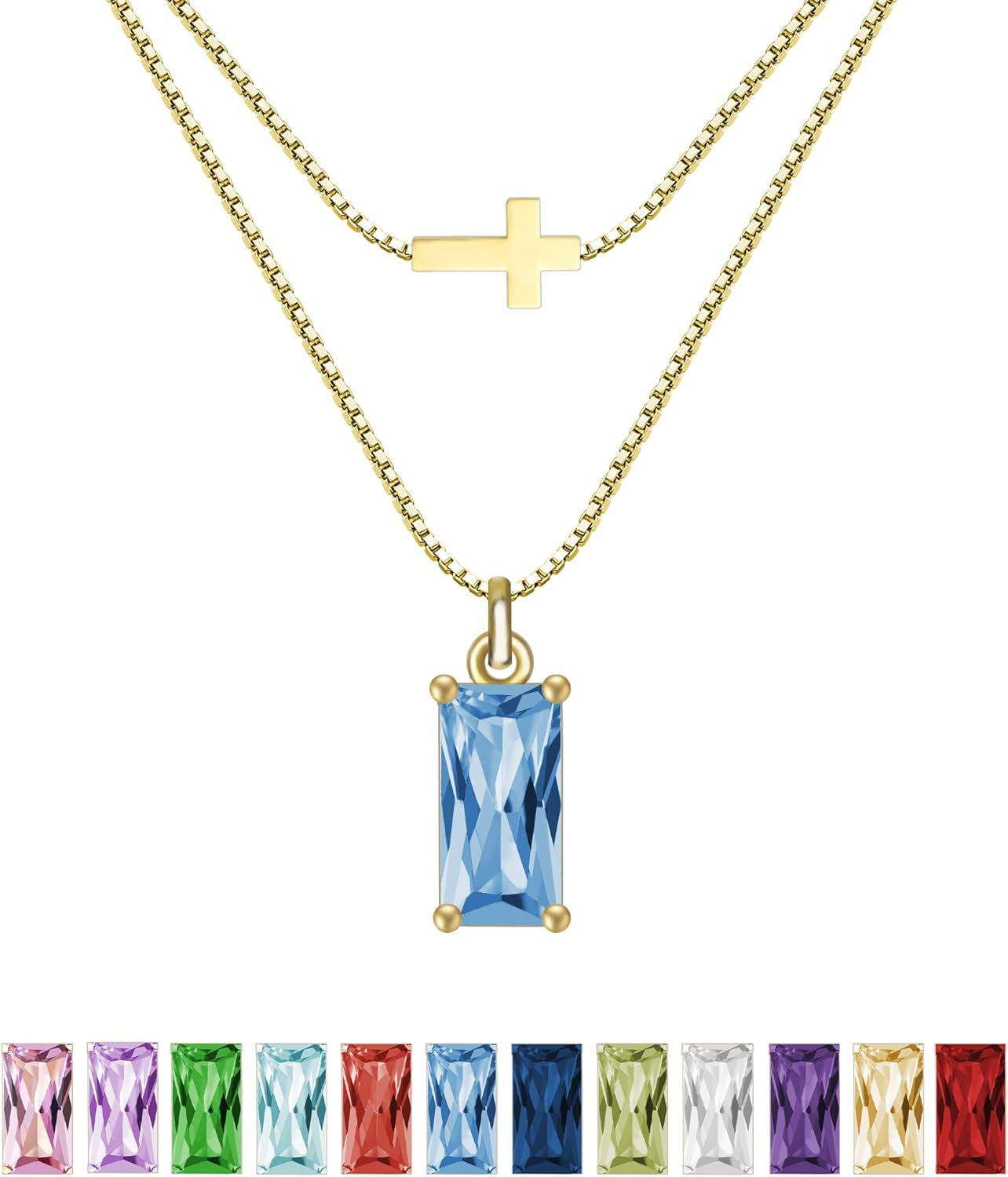 Emerald Birthstone Necklace for Women 14K Real Gold Plated Dainty Cross Pendant Cubic Zirconia Charm Chain Necklace Birthday Gifts for Women Jewelry - WORLD TIME VISITS