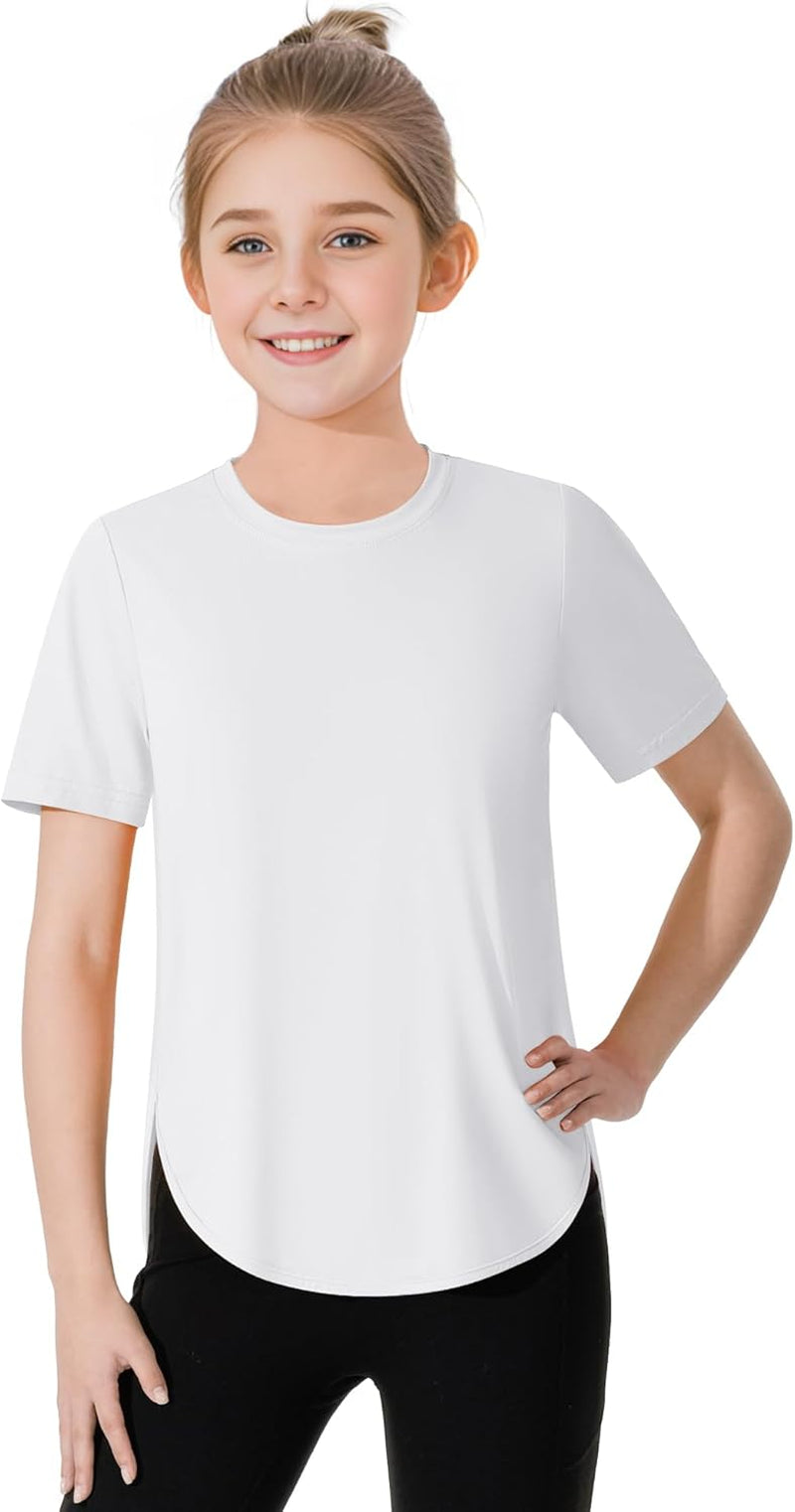 Girls Athletic Shirts Short Sleeve Quick Dry T-Shirt UPF 50+ Basic Tee Tops for Kids Teens Sports Activewear - WORLD TIME VISITS
