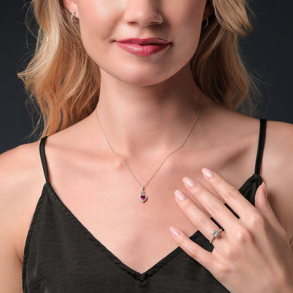 10K White Gold Red Created Ruby and White Lab Grown Diamond Pendant Necklace for Women (0.71 Cttw, Heart Shape 5MM, with 18 Inch Chain)