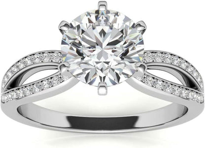10K White Gold and 925 Sterling Silver 0.87 Carat round Brilliant Shape White Color Moissanite Diamond Pave Split Shank Wedding Ring for Her - WORLD TIME VISITS