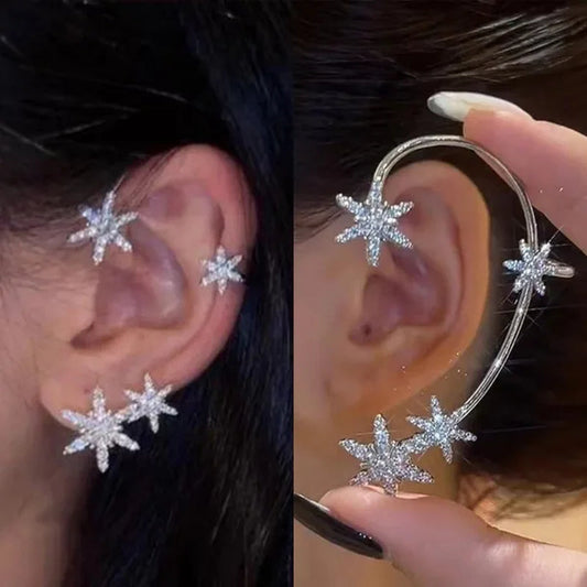 Shining Zircon Snowflake Ear Cuff for Women Non Piercing hanging ears Ear Clips Diamond Ear Hook Party Wedding Jewelry Gifts - WORLD TIME VISITS