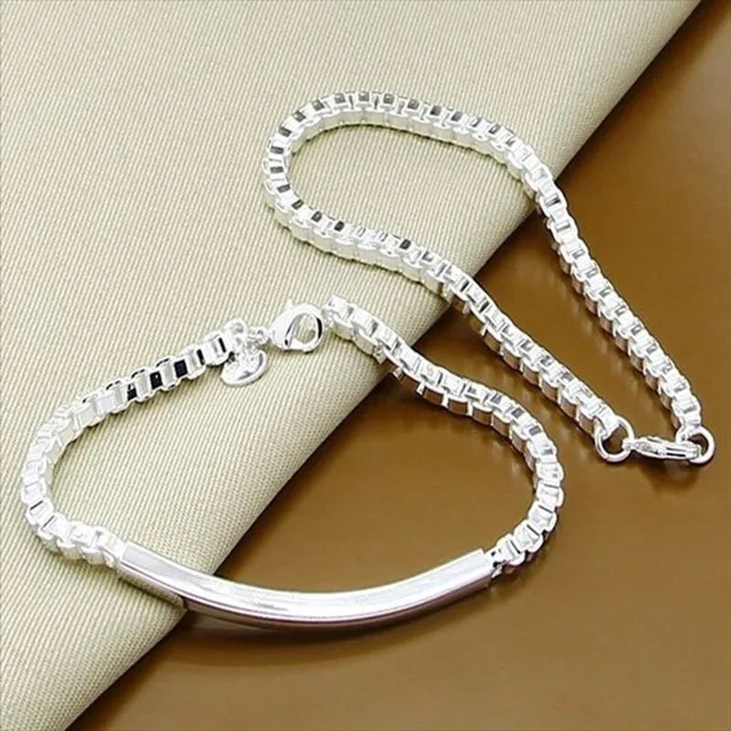 High Quality 925 Sterling Silver Fashion Square Box Chain Bracelet Jewelry Set for Women Men Trendy Jewelry