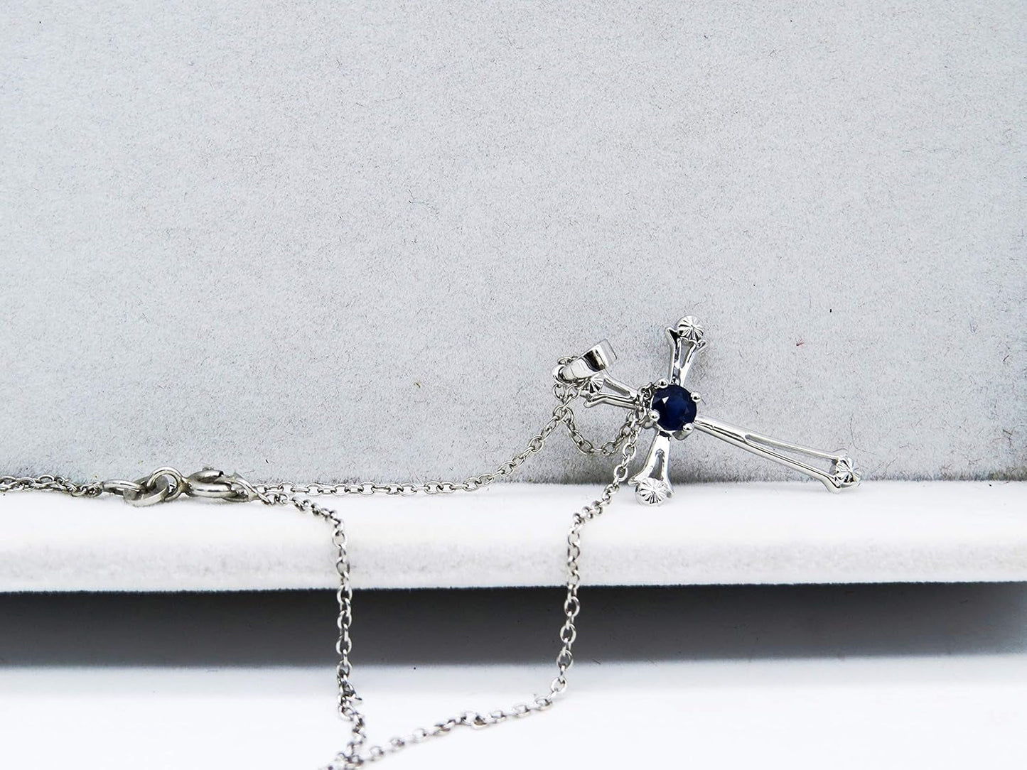 4 MM round Gemstone Ladies Cross Pendant (Silver Chain Included), Sterling Silver