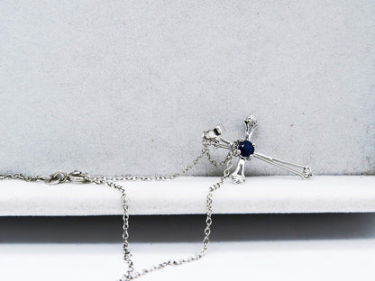 4 MM round Gemstone Ladies Cross Pendant (Silver Chain Included), Sterling Silver