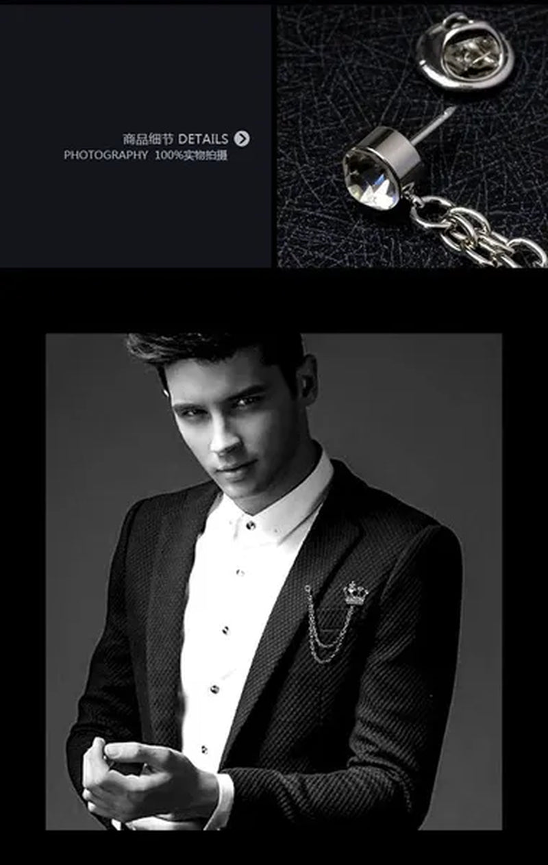 Classic European Crown Brooch Lapel Pin Men Suit Boutonniere Badge Brooches for Men Women Broches Chain Tassel Lapel Pins Gift