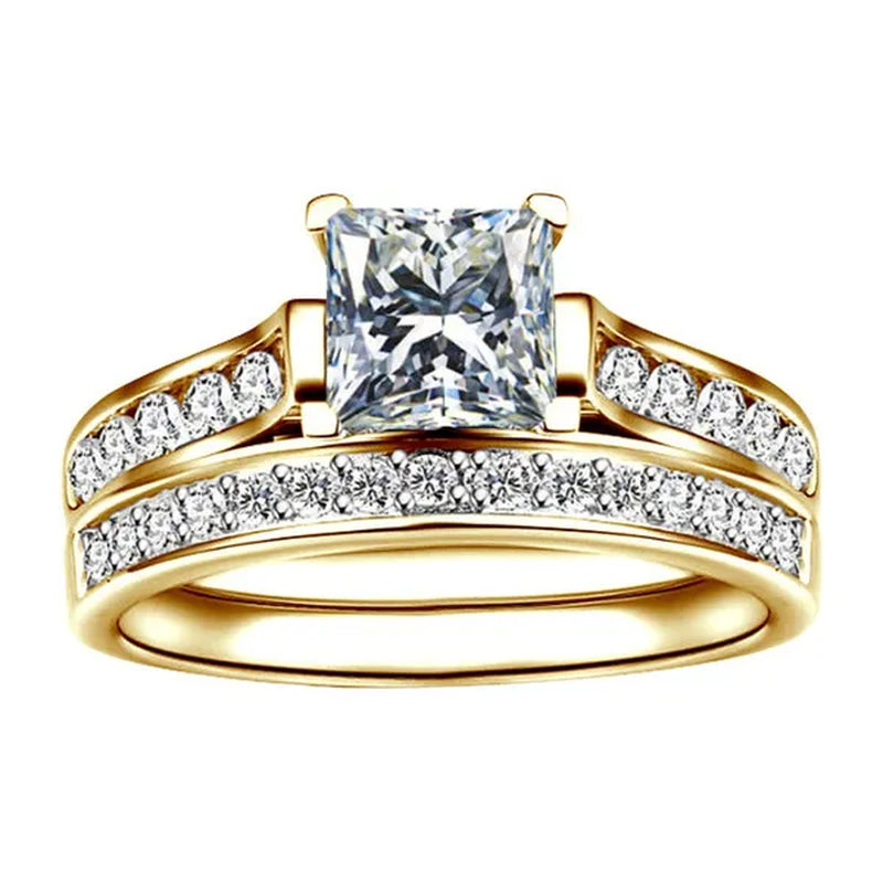 2Pcs / Set Classic Womens Fashion Gold / Silver / Black Diamond Ring Jewelry Exquisite Gold Ring Sets for Women Natural White Sapphire Rings Set Birthstone Princess Proposal Engagement Gold Ring Set Anniversary Party Romantic Bride Wedding Rings for Women