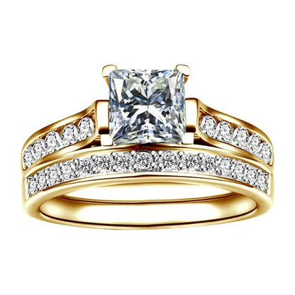 2Pcs / Set Classic Womens Fashion Gold / Silver / Black Diamond Ring Jewelry Exquisite Gold Ring Sets for Women Natural White Sapphire Rings Set Birthstone Princess Proposal Engagement Gold Ring Set Anniversary Party Romantic Bride Wedding Rings for Women