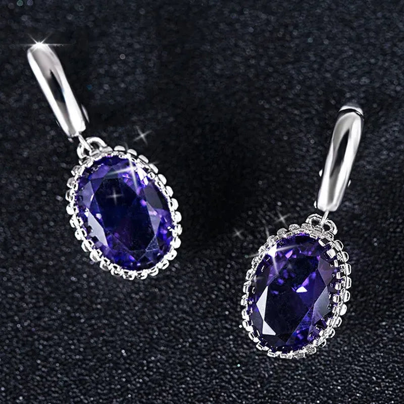 Luxury Earrings Attractive Silver Huge Purple Amethyst  Engagement Wedding Earrings - WORLD TIME VISITS