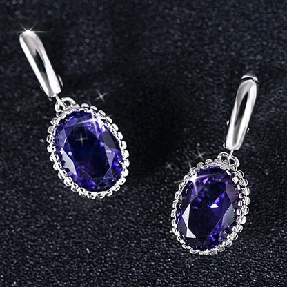 Luxury Earrings Attractive Silver Huge Purple Amethyst  Engagement Wedding Earrings - WORLD TIME VISITS