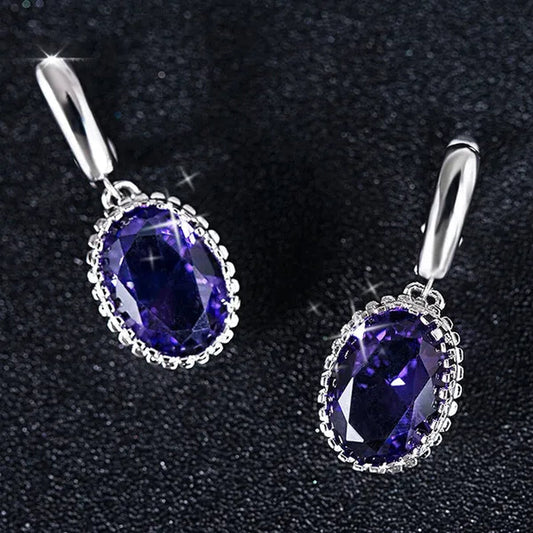 Luxury Earrings Attractive Silver Huge Purple Amethyst  Engagement Wedding Earrings - WORLD TIME VISITS