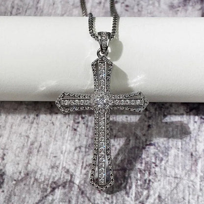 Jewelry Fashion 925 Sterling Silver Diamond Pendants Jesus Cross Necklace Ornament