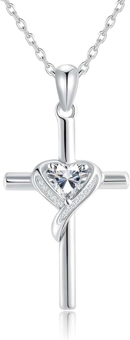 Valentines Day Gifts Cross Necklace for Women 925 Sterling Silver Birthstone Cross Pendant Necklace Cross Jewelry Gifts for Women Mother Wife on Birthday Mother'S Day