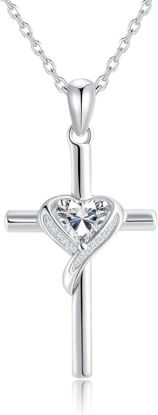 Valentines Day Gifts Cross Necklace for Women 925 Sterling Silver Birthstone Cross Pendant Necklace Cross Jewelry Gifts for Women Mother Wife on Birthday Mother'S Day
