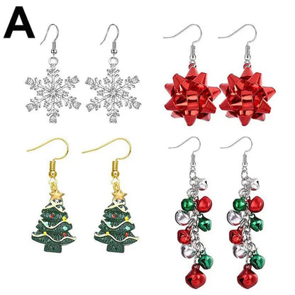 4 Pairs Christmas Earrings for Women Girls Christmas Bell Light Bulbs Hoop Earrings Christmas Tree JingleBall Snowflake Bow Flower Elk Dangle Earrings Christmas Party Jewelry Set Gift - WORLD TIME VISITS