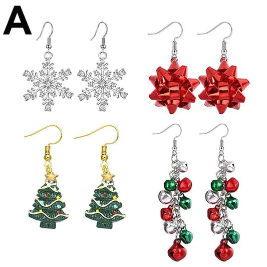 4 Pairs Christmas Earrings for Women Girls Christmas Bell Light Bulbs Hoop Earrings Christmas Tree JingleBall Snowflake Bow Flower Elk Dangle Earrings Christmas Party Jewelry Set Gift - WORLD TIME VISITS