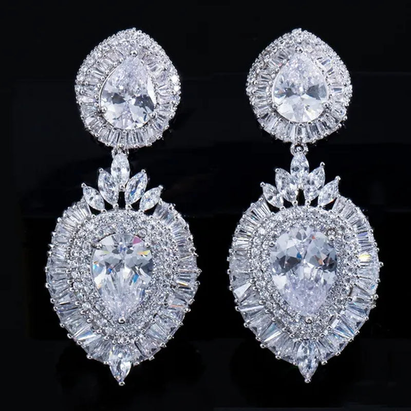CANDICE Luxury Jewelry 18K Platinum Plated Double Large Water Drop Cubic Zirconia Crystal Long Dangle Earrings For Wedding Gift