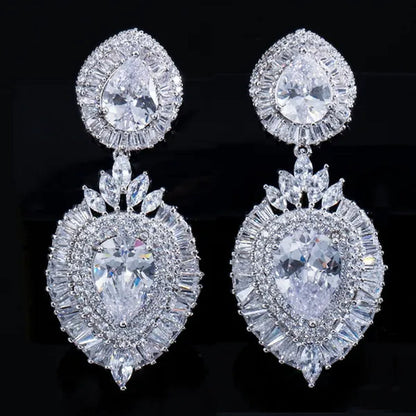 CANDICE Luxury Jewelry 18K Platinum Plated Double Large Water Drop Cubic Zirconia Crystal Long Dangle Earrings For Wedding Gift