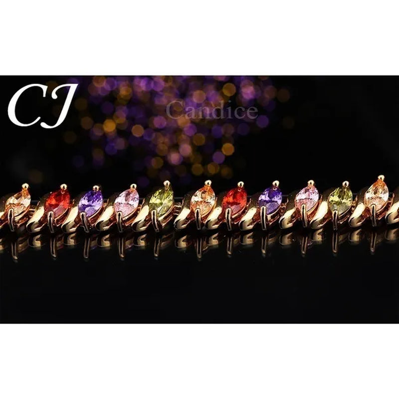 CANDICE Indian Design Real Gold Plated Multicolor Zircon Stones Tennis Bracelets For Dance Party Accessories