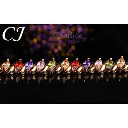 CANDICE Indian Design Real Gold Plated Multicolor Zircon Stones Tennis Bracelets For Dance Party Accessories