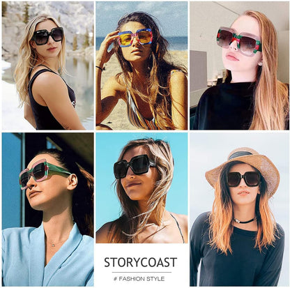 Oversized Square Sunglasses Womens Retro Shades Luxury Big Sun Glasses UV400 Protection S0178 - WORLD TIME VISITS