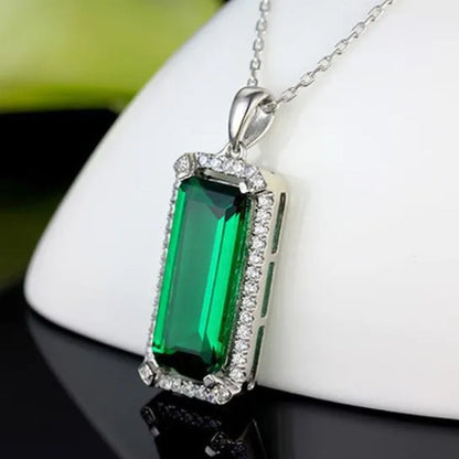 Fashion Jewelry Luxury 925 Sterling Silver Emerald Diamond Pendant Necklace