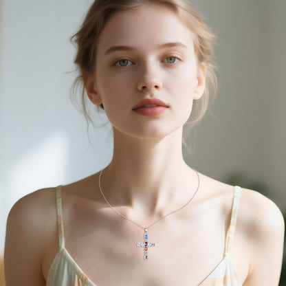 Colorful Cross Necklace for Women 925 Sterling Silver Crucifix Pendant Christian Jewelry Gifts for Women Men