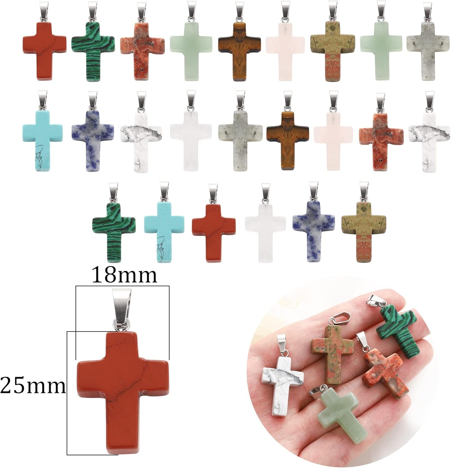 24 Pieces Healing Crystal Heart Moon Cross Shaped Pendants Necklace Charms for DIY Jewelry Making Natural Quartz Stones Chakra Love Beads Bulk - WORLD TIME VISITS