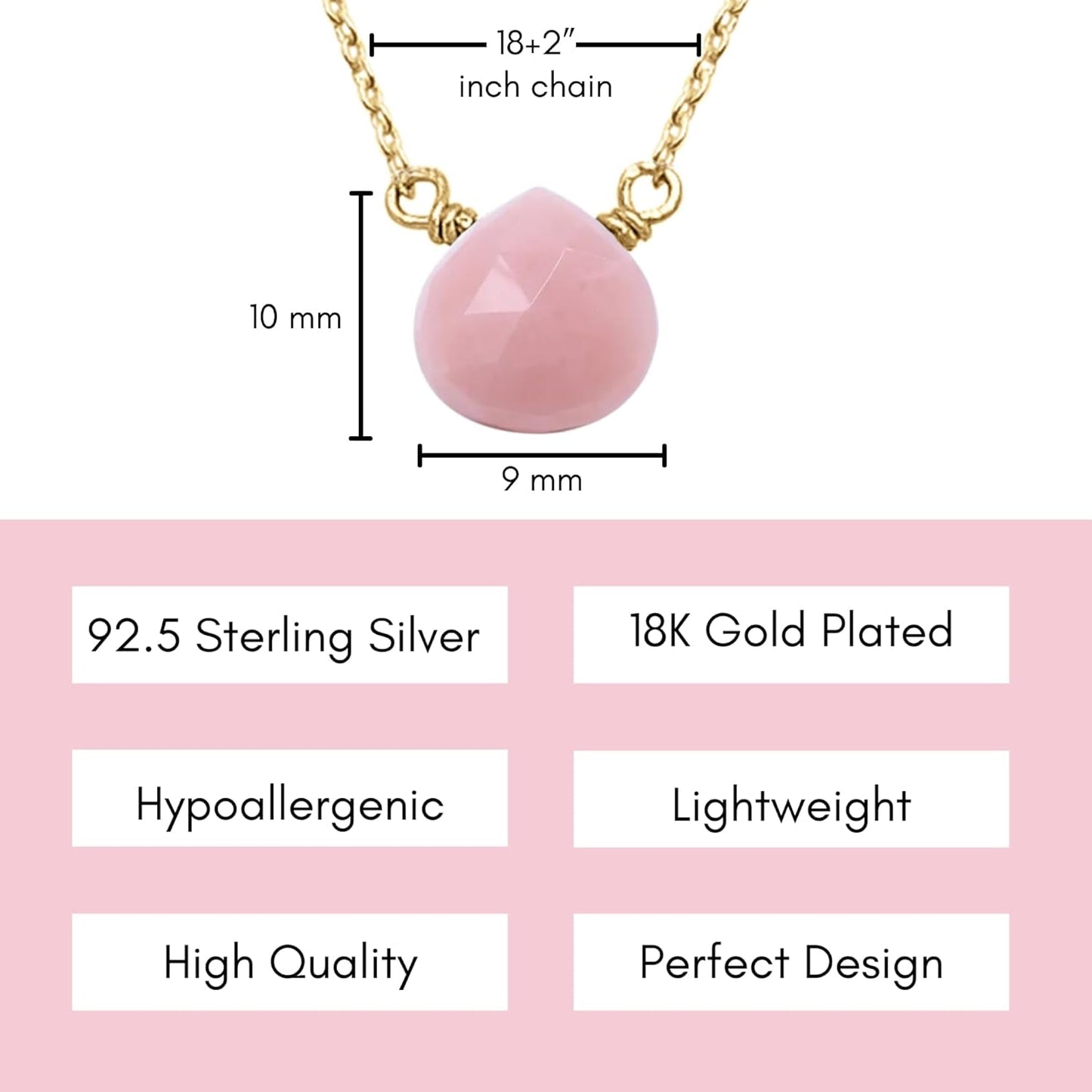Genuine Pink Opal Necklace for Women - Authentic 925 Sterling Silver Necklace 18K Gold Jewelry, Dainty Heart Choker Pendant Necklace for Teen Girls, October Birthstone Gift for Mothers Day