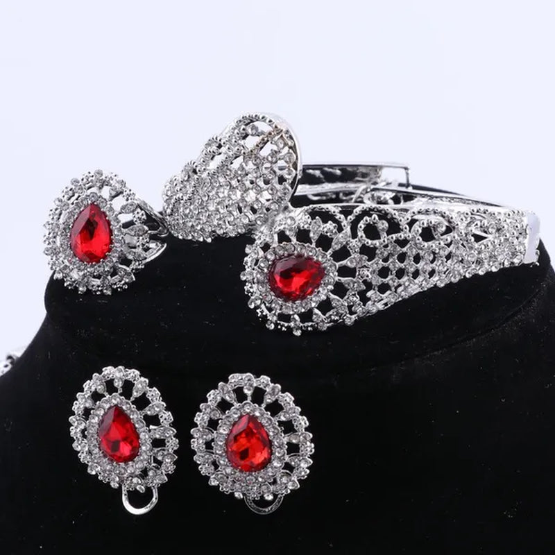 Vintage Turkish Women African Beads Jewelry Set Dubai Indian Crystal Ruby Wedding Necklace Jewelry Sets