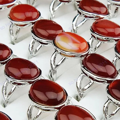 Hot Selling 5PCS Genuine Vintage Red Agate Silver Retro Rings for Women New Engagement Wedding Jewelry