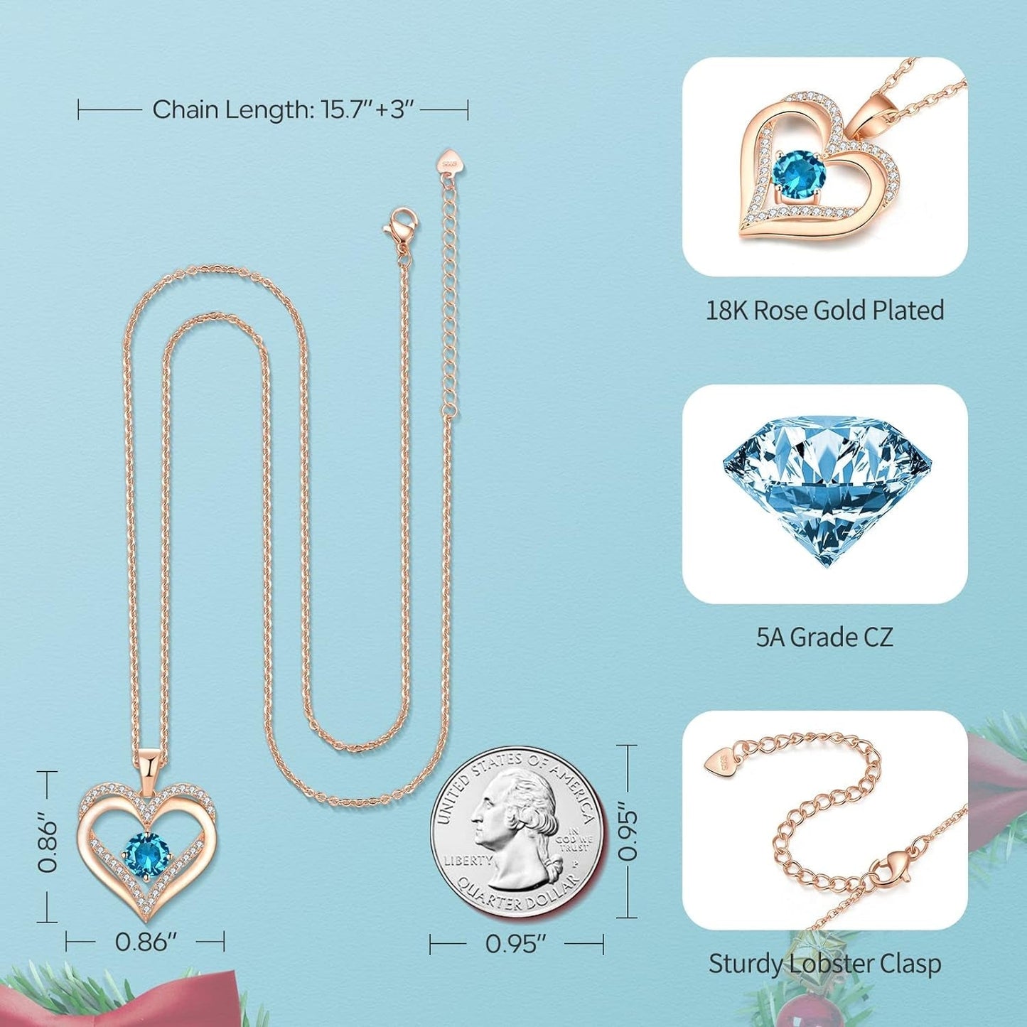 Necklaces for Women Rose Gold Birthday Gifrs for Wife Valentines Christmas Anniversary Mother'S Day Birthstone Jewelry Gift for Her Mom Wife Girlfriends
