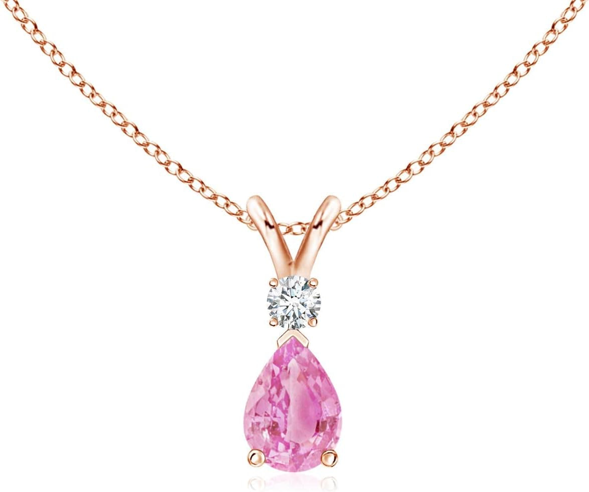 Natural Pink Sapphire Teardrop Pendant with Diamond in 14K Solid Gold/Platinum | Birthday, Engagement, Anniversary, Wedding Jewelry Gift for Women