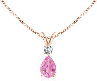 Natural Pink Sapphire Teardrop Pendant with Diamond in 14K Solid Gold/Platinum | Birthday, Engagement, Anniversary, Wedding Jewelry Gift for Women