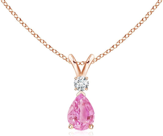 Natural Pink Sapphire Teardrop Pendant with Diamond in 14K Solid Gold/Platinum | Birthday, Engagement, Anniversary, Wedding Jewelry Gift for Women