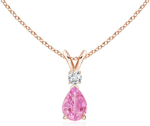 Natural Pink Sapphire Teardrop Pendant with Diamond in 14K Solid Gold/Platinum | Birthday, Engagement, Anniversary, Wedding Jewelry Gift for Women