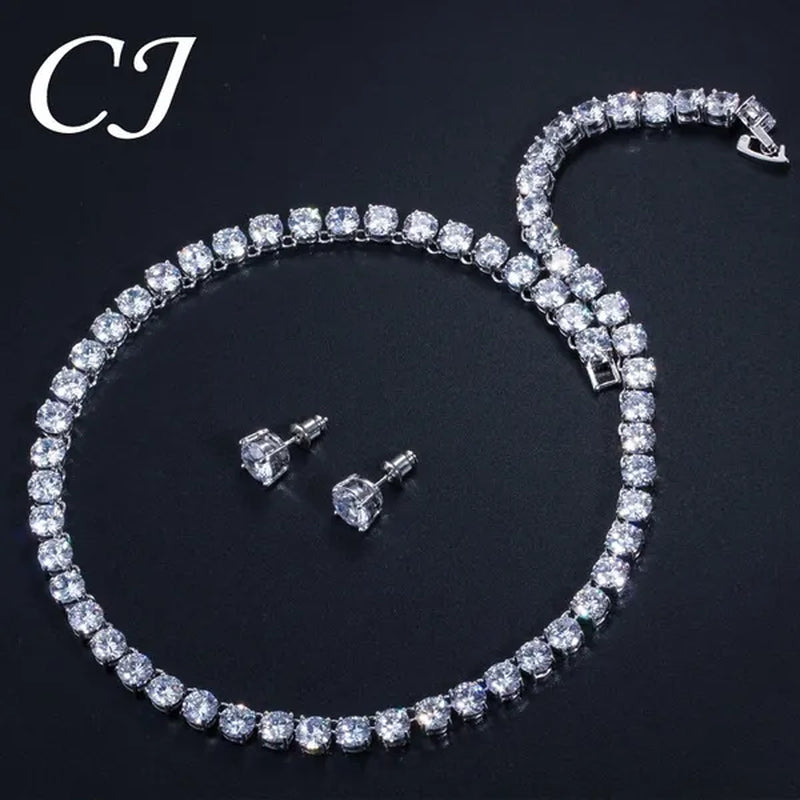 CANDICE Hot Sale White Gold Plated Round CZ Stone Classic Women Wedding Necklace & Earrings Jewelry Set