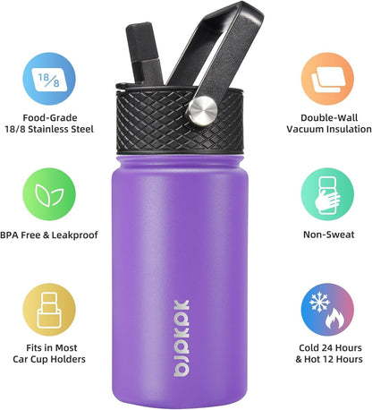 Water Bottle with Straw Lid, 15 Oz Insulated Water Bottle, Stainless Steel Metal Water Bottles, Reusable Leak Proof BPA Free Thermos, Flask, Cups, Macaron-Modena