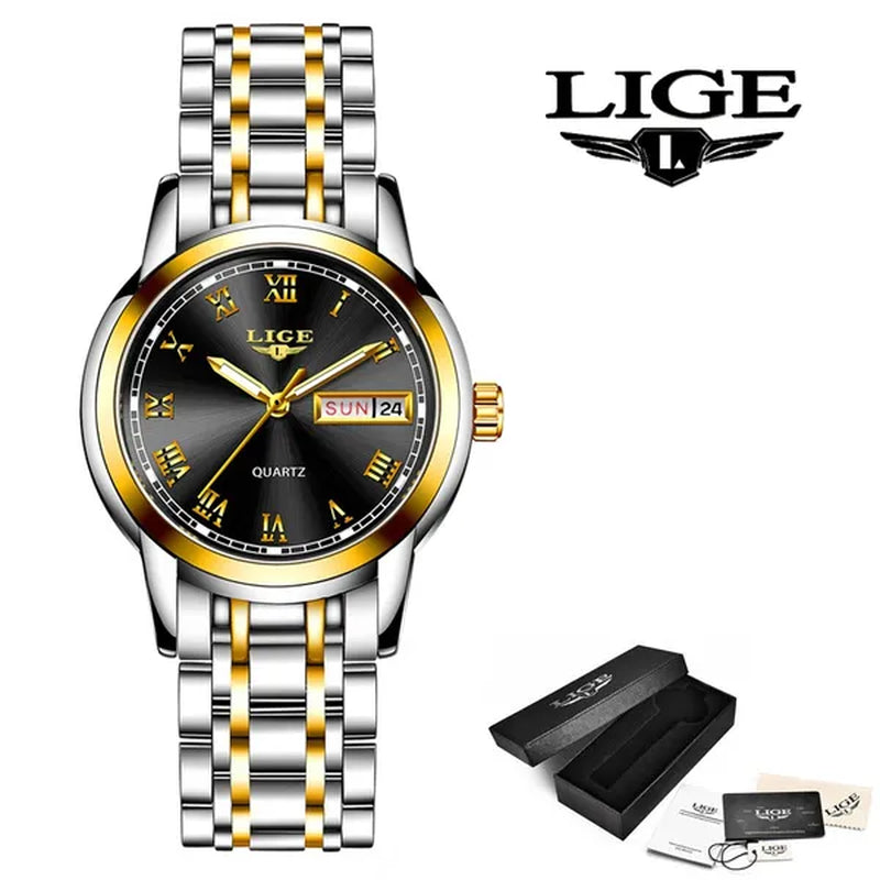 LIGE 2020 New Gold Watch Women Watches Ladies Creative Steel Women's Bracelet Watches Female Waterproof Clock Relogio Feminino