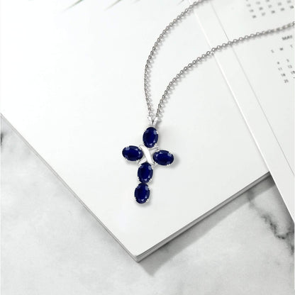 Gemstone Birthstone Cross Necklace | 925 Sterling Silver | Christian Gifts | Oval 6X4MM | Jesus Christian Religious Crucifix Jewelry Pendant Necklace for Women | with 18 Inch Silver Chain