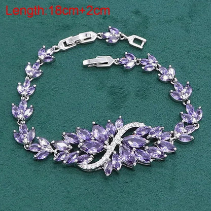 Luxurious Purple Amethyst 925 Sterling Silver Jewelry Set For Women Bracelet Earrings Necklace Pendant Ring Birthday Gift
