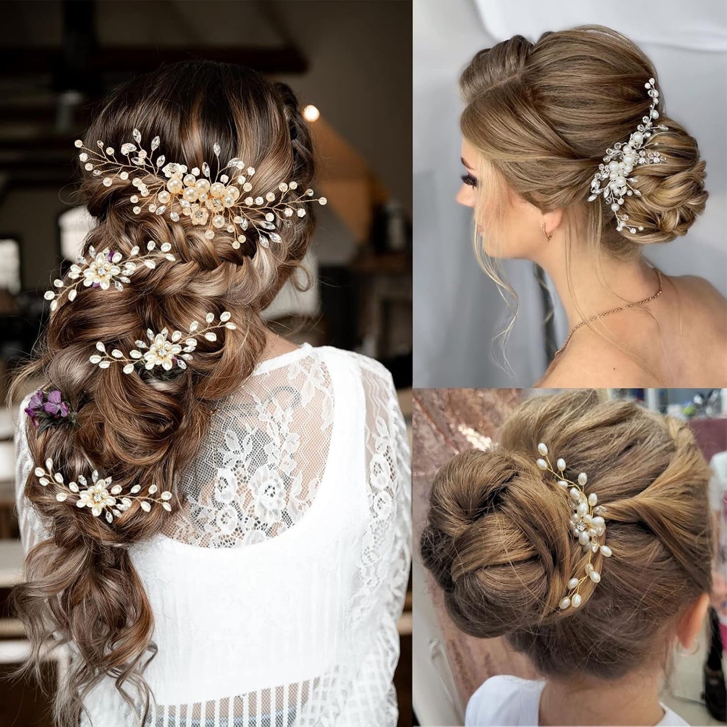 Hair Comb and 4 Pins Bridal Hair Accessories, Pearl Crystal Rhinestone Wedding Hair Comb and Hair Pins for Brides Bridesmaids Women Girls (Gold, 5 Pieces)