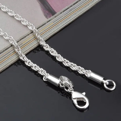 100% Genuine 925 Sterling Silver Rope Twist Necklace For Women and Men,Width 3mm Length:16.18.20.22.24,26,28,30inch, Retail Price:$299
