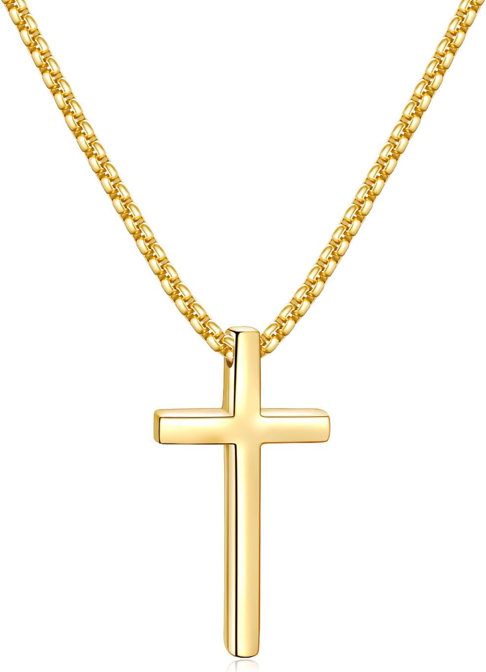 Valentines Gifts for Him - Cross Necklace for Men, Silver/Gold/Black Mens Cross Necklaces with 2.5Mm Cross Chain and Stainless Steel Cross Pendant, Box Chain 16-24 Inch, Jewelry Gift