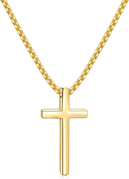 Valentines Gifts for Him - Cross Necklace for Men, Silver/Gold/Black Mens Cross Necklaces with 2.5Mm Cross Chain and Stainless Steel Cross Pendant, Box Chain 16-24 Inch, Jewelry Gift