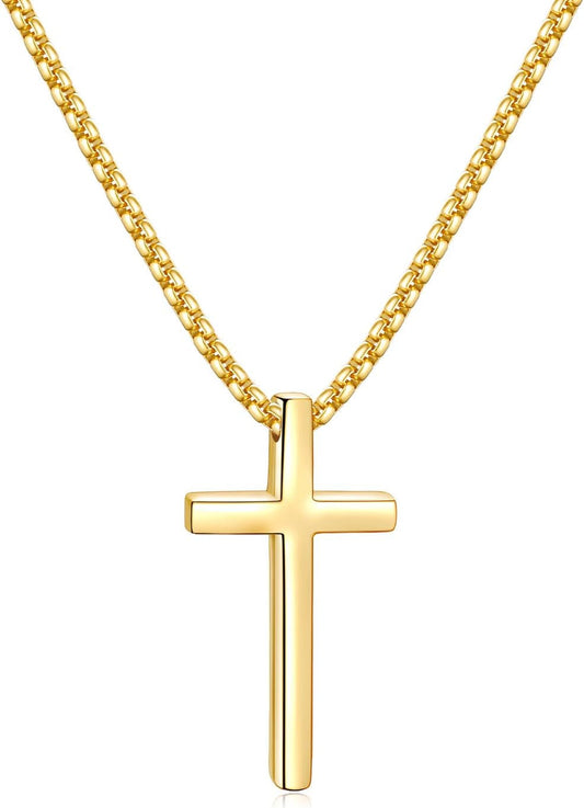 Valentines Gifts for Him - Cross Necklace for Men, Silver/Gold/Black Mens Cross Necklaces with 2.5Mm Cross Chain and Stainless Steel Cross Pendant, Box Chain 16-24 Inch, Jewelry Gift