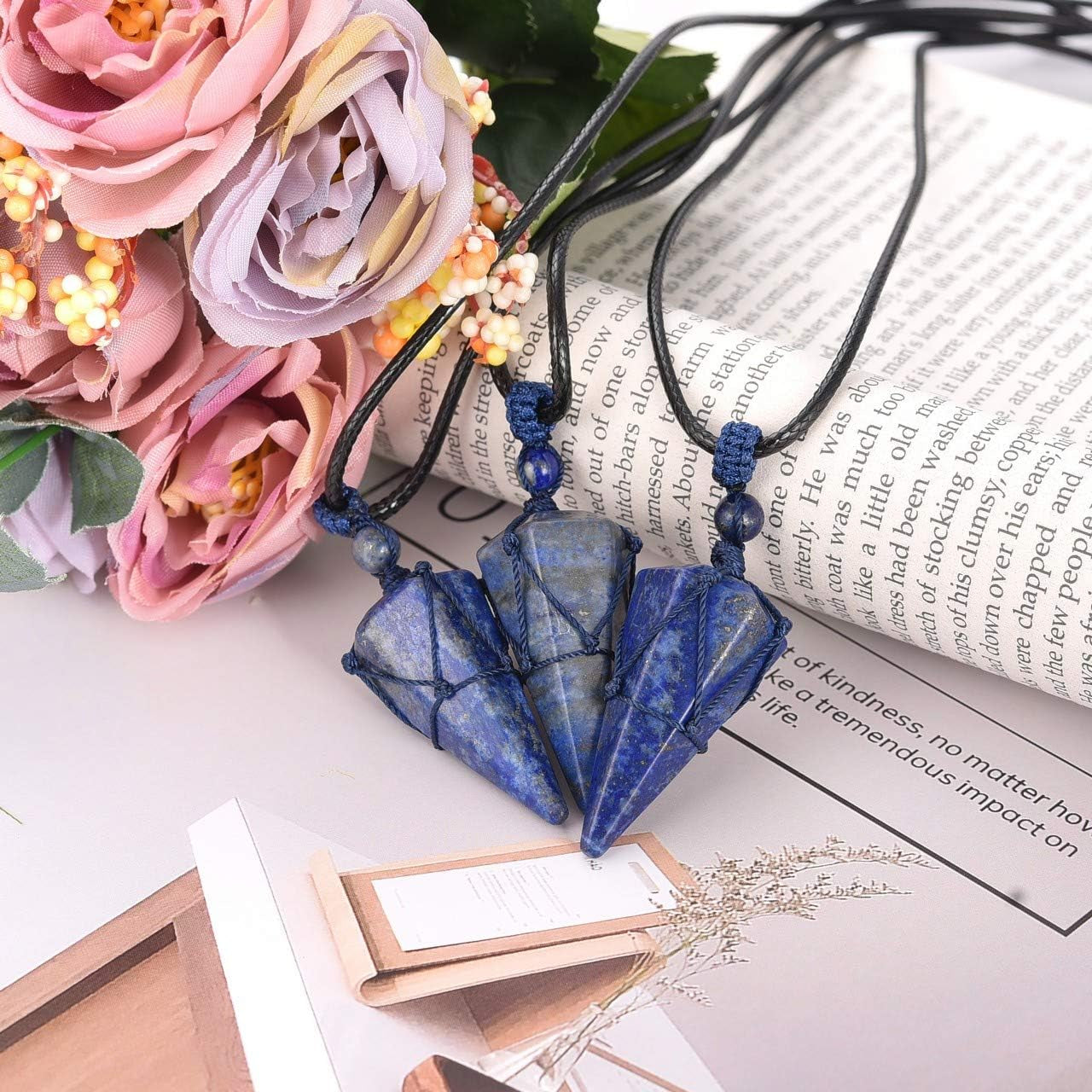 Mens Necklace 6 Facet Healing Crystal Stone Pendant Necklaces for Men Adjustable Natural Gemstone Pointed Necklace Energy Quartz Protect Jewelry for Women Men