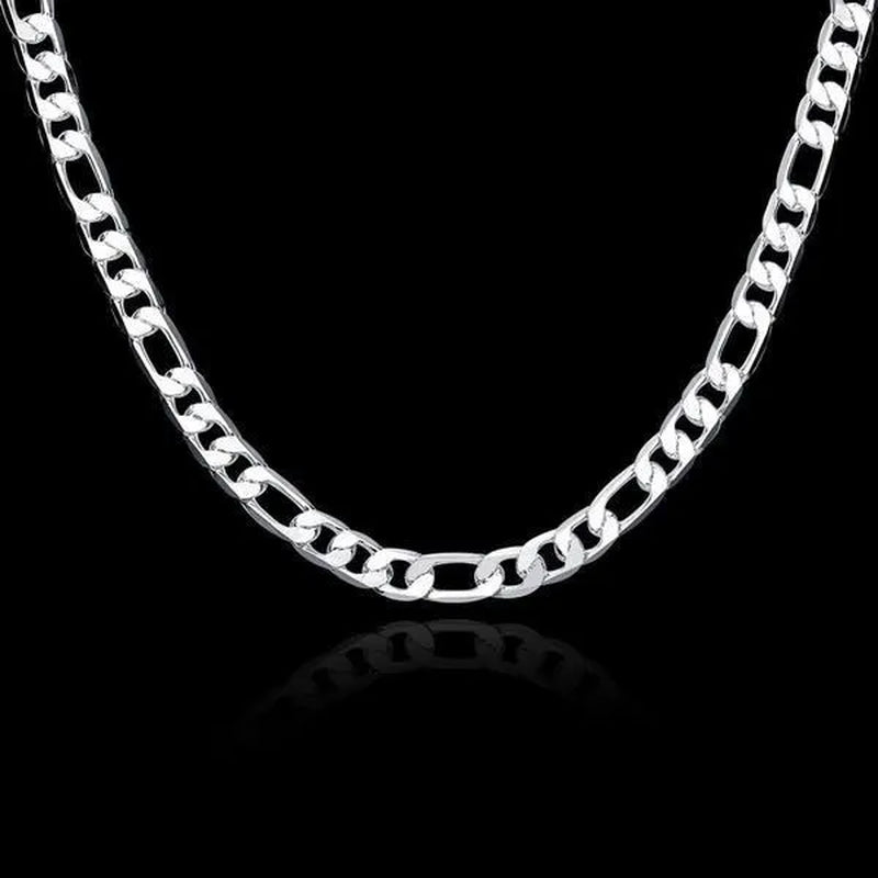 2Pcs/Set(Bracelet+Necklace) Charm Men Women Figaro Curb Link Chain Bracelet Necklace Fashion 925 Sterling Silver Exquisite Jewelry Gifts