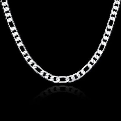 2Pcs/Set(Bracelet+Necklace) Charm Men Women Figaro Curb Link Chain Bracelet Necklace Fashion 925 Sterling Silver Exquisite Jewelry Gifts
