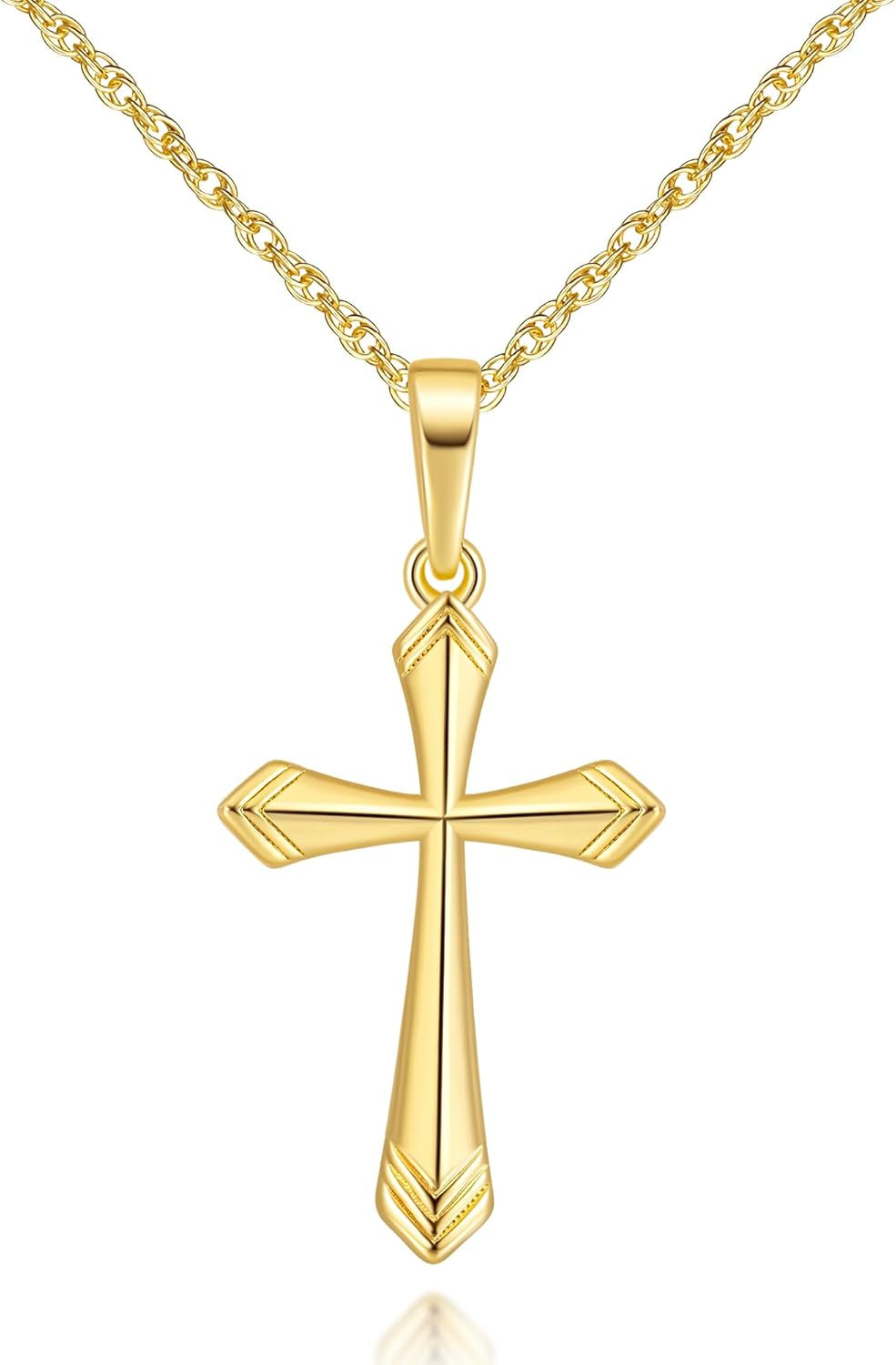 Cross Necklace for Women 14K Gold Cross Necklaces for Women Gold Crosses Chain Pendant Necklace for Womens with V-Shaped Patterns Trendy Crosses Necklaces for Womens - WORLD TIME VISITS