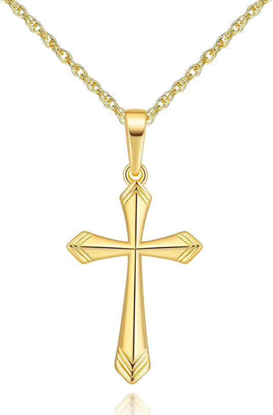 Cross Necklace for Women 14K Gold Cross Necklaces for Women Gold Crosses Chain Pendant Necklace for Womens with V-Shaped Patterns Trendy Crosses Necklaces for Womens - WORLD TIME VISITS